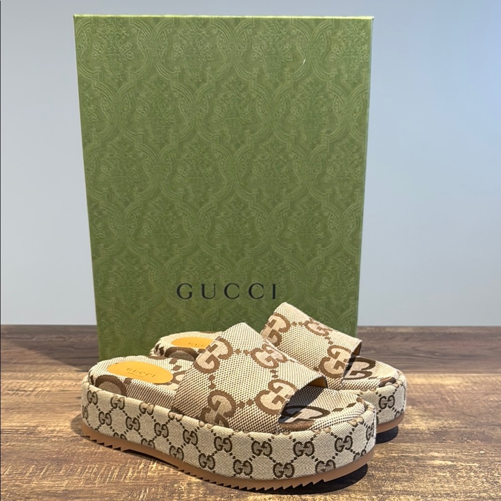 Gucci Beige and Brown Platform Sandals